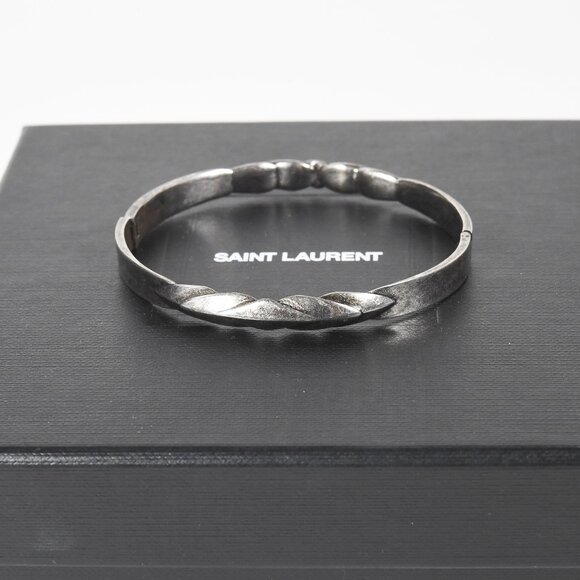 Saint Laurent Jewelry - Saint Laurent Paris Silver Bracelet Twisted Design Minimalist Bangle Clasp